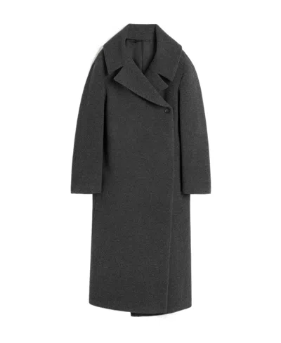 Totême Felt Wrap Coat Dark Grey Melange