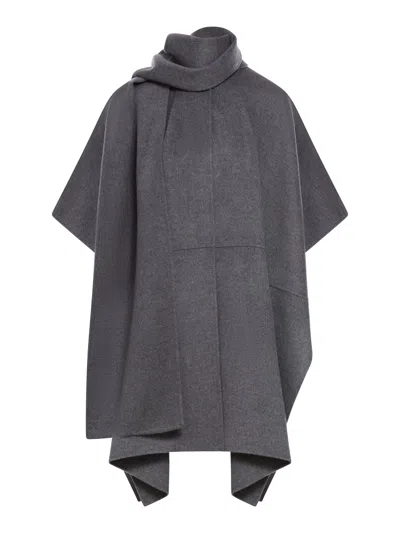 Totême Grey Coat With Scarf In Wool Woman