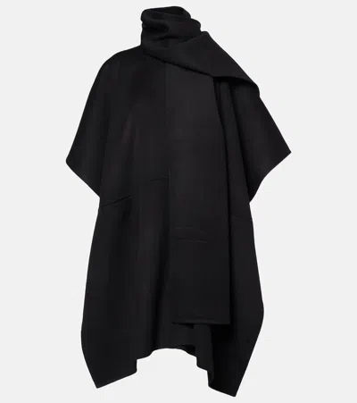 Totême Black Coat With Scarf In Wool Woman