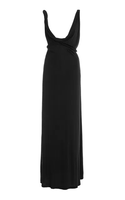 Totême Draped Crepe Maxi Dress In Black
