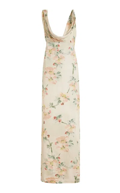 Totême Draped Floral Crepe Maxi Dress In Yellow
