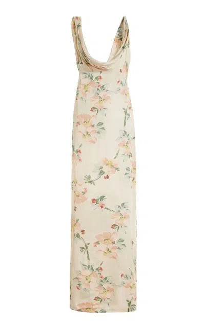 Totême Toteme Floral Print Twist Drape Maxi Dress In Washed Floral