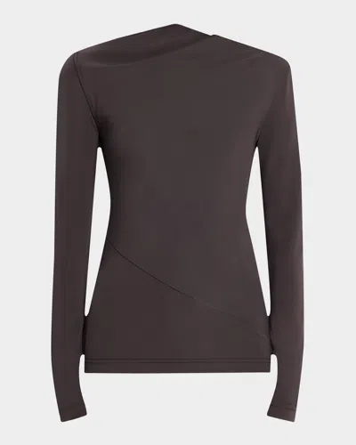 Totême Draped Jersey Long-sleeve Top In Dark Beige