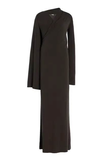 Totême Draped Jersey Maxi Wrap Dress In Black