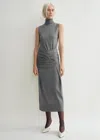 Totême Toteme Twist Detail Sleeveless Merino Wool & Silk Turtleneck Sweater Dress In Grey Melange