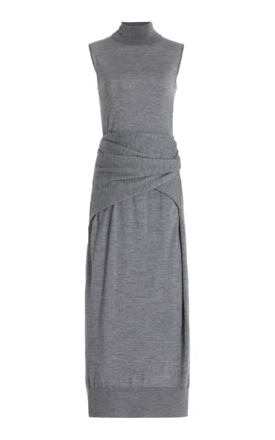 Totême Toteme Twist Detail Sleeveless Merino Wool & Silk Turtleneck Sweater Dress In Grey