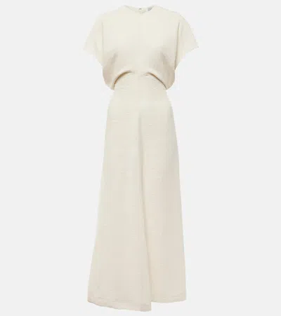Totême Womens Cream Cap-sleeves Ribbed Woven Maxi Dress In Beige