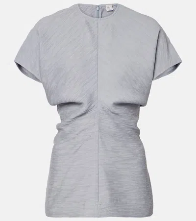 Totême Blue Slouch Waist Crinkled Blouse