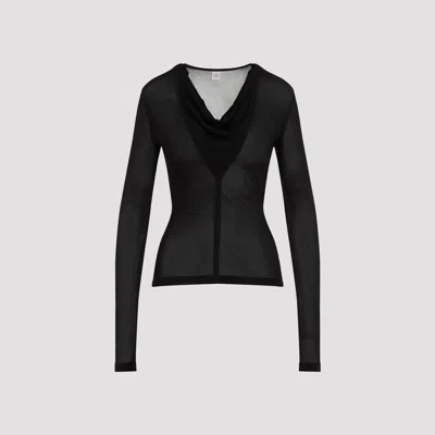 Totême Draped V-neck Top Extra-long Sleeves In Black