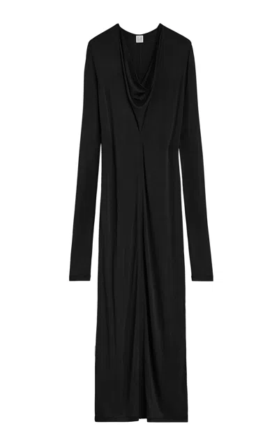 Totême Draped Wool-blend Maxi Dress In Black