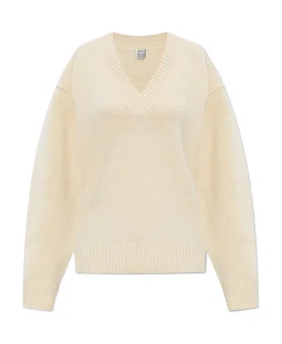Totême Dropped-shoulder V-neck Jumper In Nude