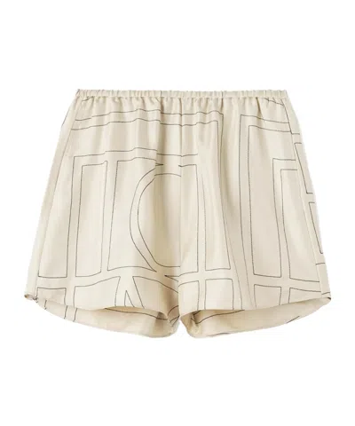 Totême Beige Shorts With Geometric Logo Print In Silk Woman In Brown