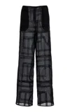 Totême Embroidered Cotton-silk Wide-leg Pants In Black