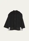 Totême Embroidered Fringe-trim Scarf Wool Jacket In Black