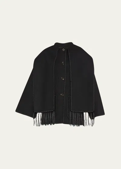 TOTÊME EMBROIDERED FRINGE-TRIM SCARF WOOL JACKET