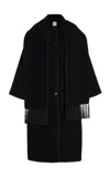 Totême Fringe Embroidered Scarf Wool Coat In Black