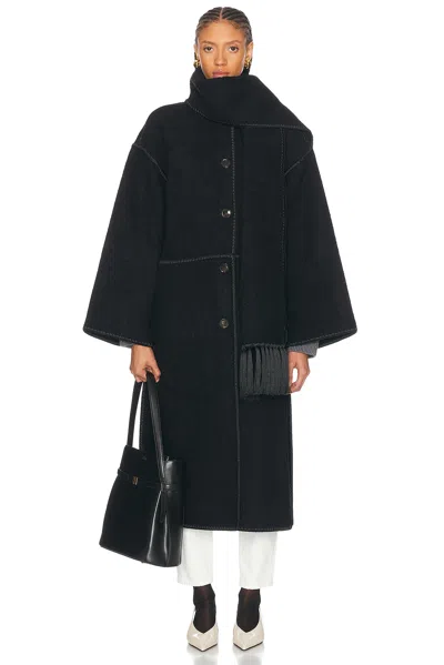 Totême Fringe Embroidered Scarf Wool Coat In Black