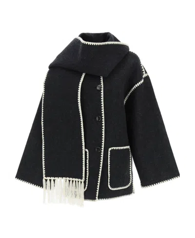 Totême Fringe Embroidered Scarf Wool Jacket In Multi