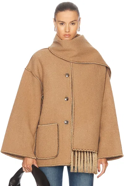 Totême Embroidered Scarf Wool Blend Jacket In Brown