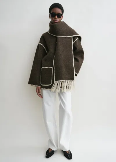 Totême Embroidered Scarf Jacket Chocolate Melange In Neutral