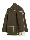 Totême Womens Chocolate Melange Embroidered-trim Scarf Wool-blend Jacket
