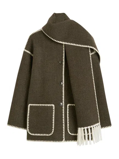 TOTÊME EMBROIDERED SCARF JACKET CHOCOLATE MELANGE