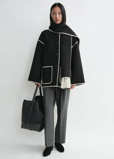Totême Fringe Embroidered Scarf Wool Jacket In Multi