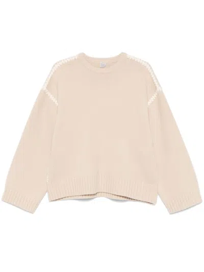 Totême Embroidered-trim Sweater In Nude