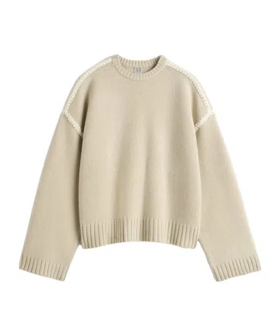 Totême Embroidered-trim Sweater In Nude