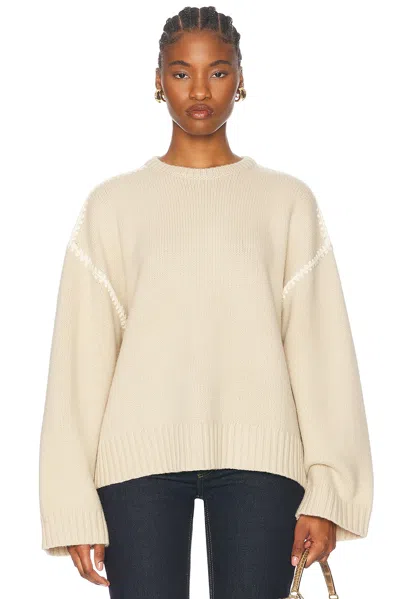 Totême Oversized Embroidered Wool And Cashmere-blend Sweater In Neutrals