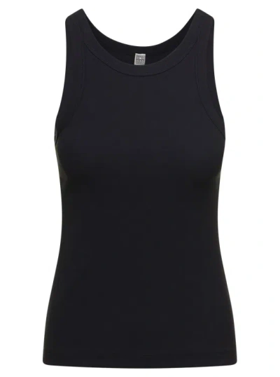 Totême Espera' Black U Neck Rib Tank Top In Stretch Cotton