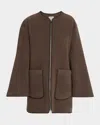 Totême Women's Oak Melange Wool Felt Jacket With Zip Loose Fit In Medium Beige