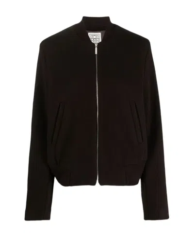 Totême Felted Zip-up Bomber Jacket In Black