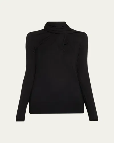 Totême Fine Wool Draped Scarf Sweater Top In Black