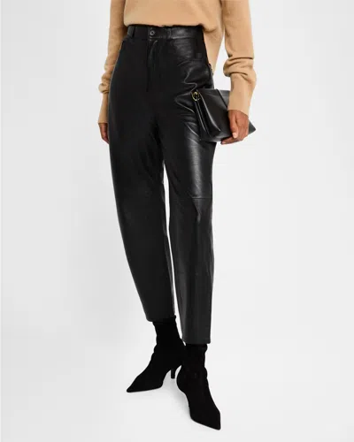 Totême Five-pocket Leather Tapered-leg Trousers In Black