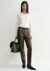 Totême Five-pocket Leather Trousers Bark In Bark