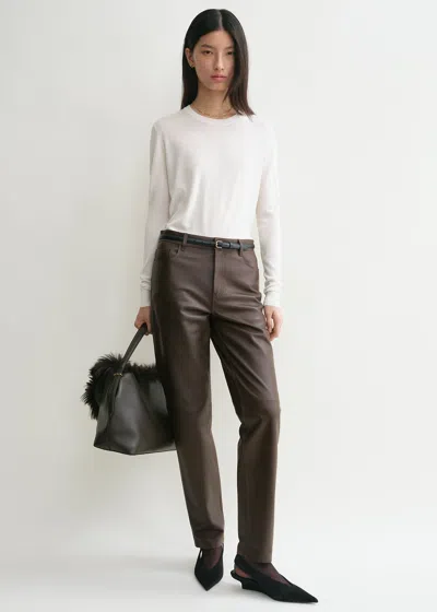Totême Five-pocket Leather Trousers Bark