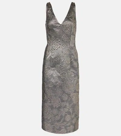 Totême Floral Brocade Cocktail Dress In Silver
