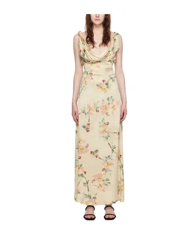 Totême Floral-print Satin Maxi Dress In Yellow