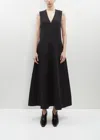 Totême Fluid V-neck Linen Blend Midi Dress In Black 001