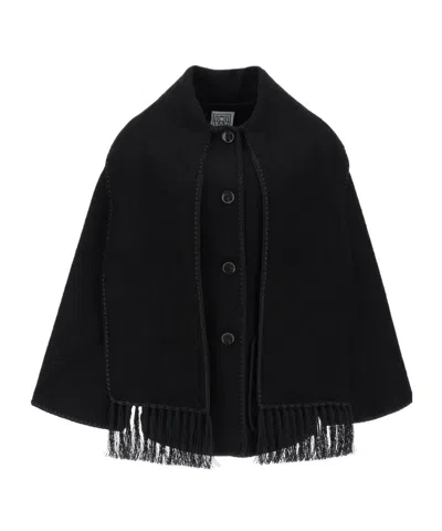 Totême Womens Scarf-overlay Contrast-trim Relaxed-fit Wool-blend Jacket Black
