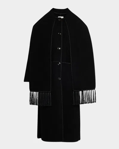 TOTÊME FRINGE EMBROIDERED SCARF WOOL COAT
