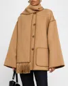 Totême Toteme Chain Stitch Wool Blend Scarf Jacket In Medium Brown