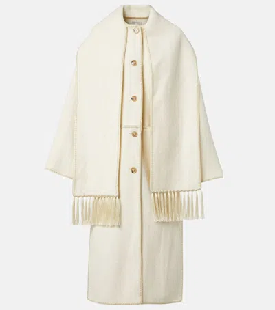 Totême Fringed Embroidered Wool Scarf Coat In White