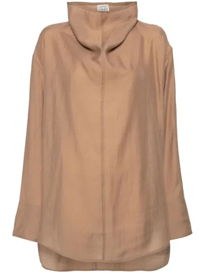Totême Funnel-neck Organza Blouse In Nude