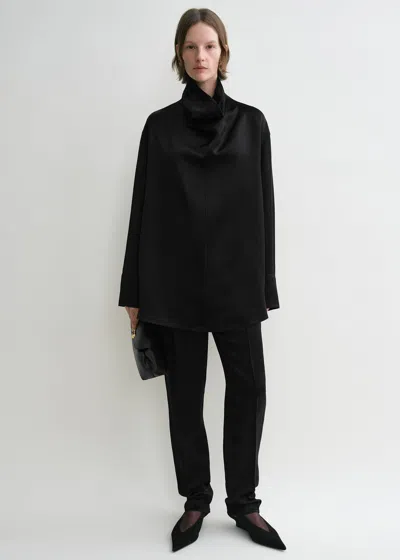 Totême Funnel-neck Satin Blouse Black