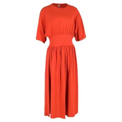 Totême Gathered Jersey Midi Dress In Red Cotton