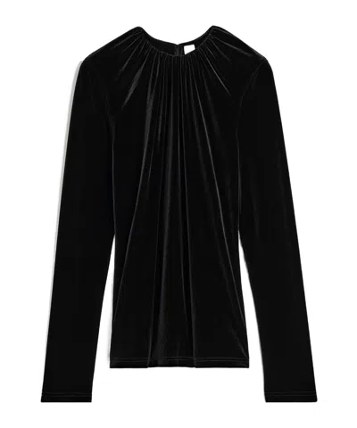 Totême Gathered-neck Velvet Top In Black