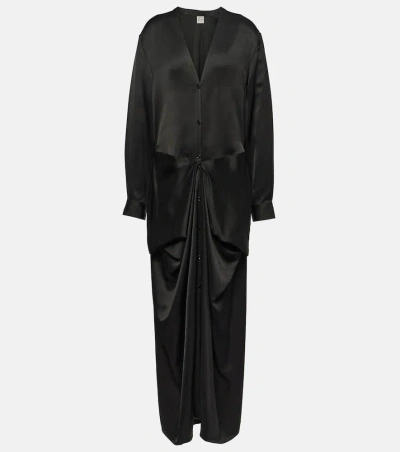 Totême Gathered Satin Maxi Dress In Black