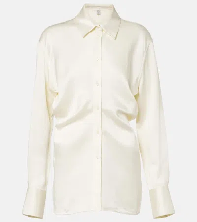 Totême Gathered Satin Shirt In White